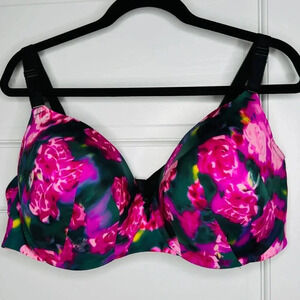 Torrid Perfect T-Shirt Bra Black Pink Floral Size 44DD